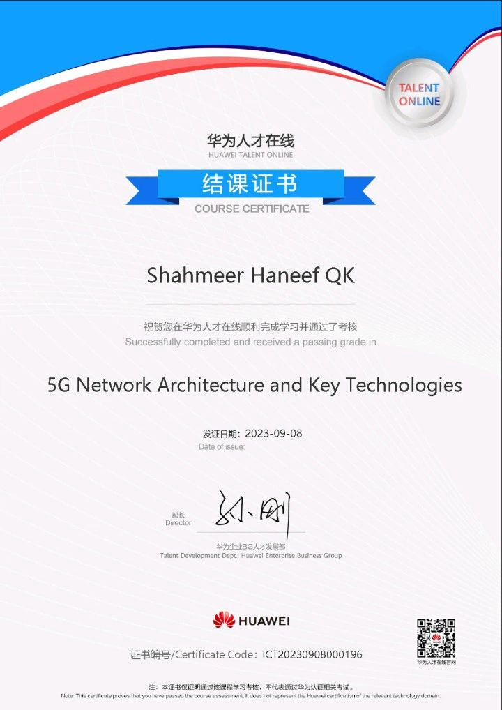 Huawei 5G Network Architecture and Key Technologies certificate